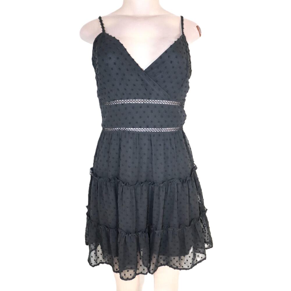 Altar'd State Black Embroidered Dot Sheer Lined Flare Mini Dress M - Picture 8 of 12